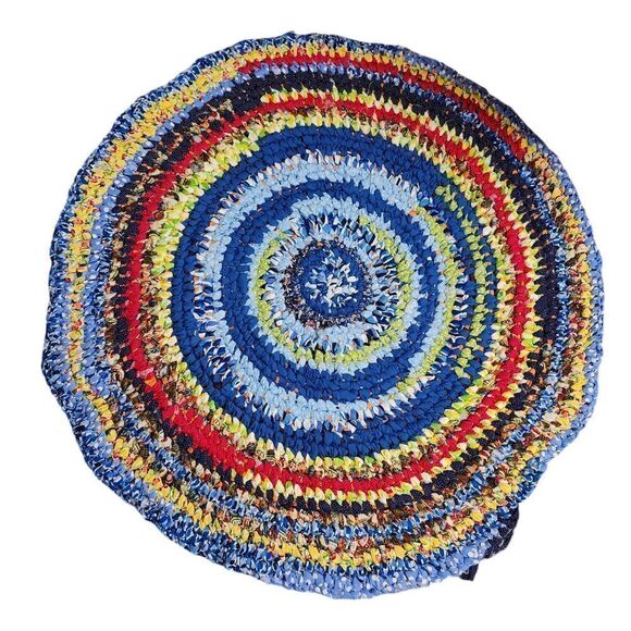 Vintage Boho  colorful round crochet grandma cottage core rug 38" - Picture 1 of 7